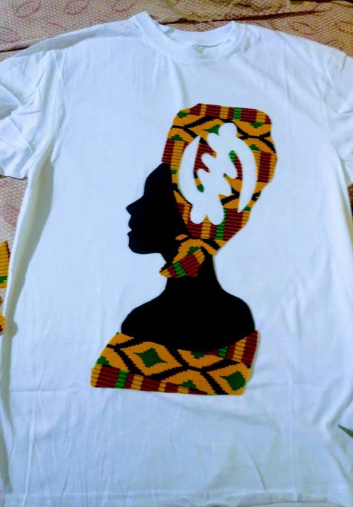 African Print TShirt-Blue White